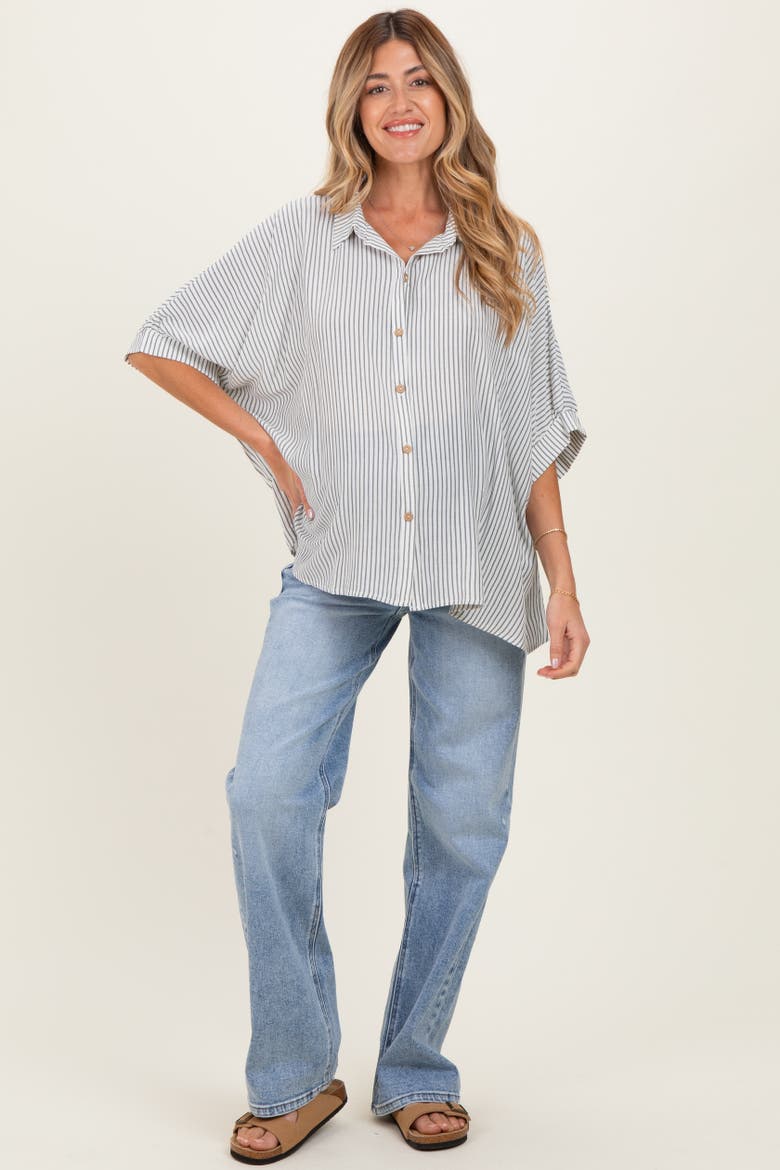 Striped Boxy Button Down Top, Alternate, color, Black