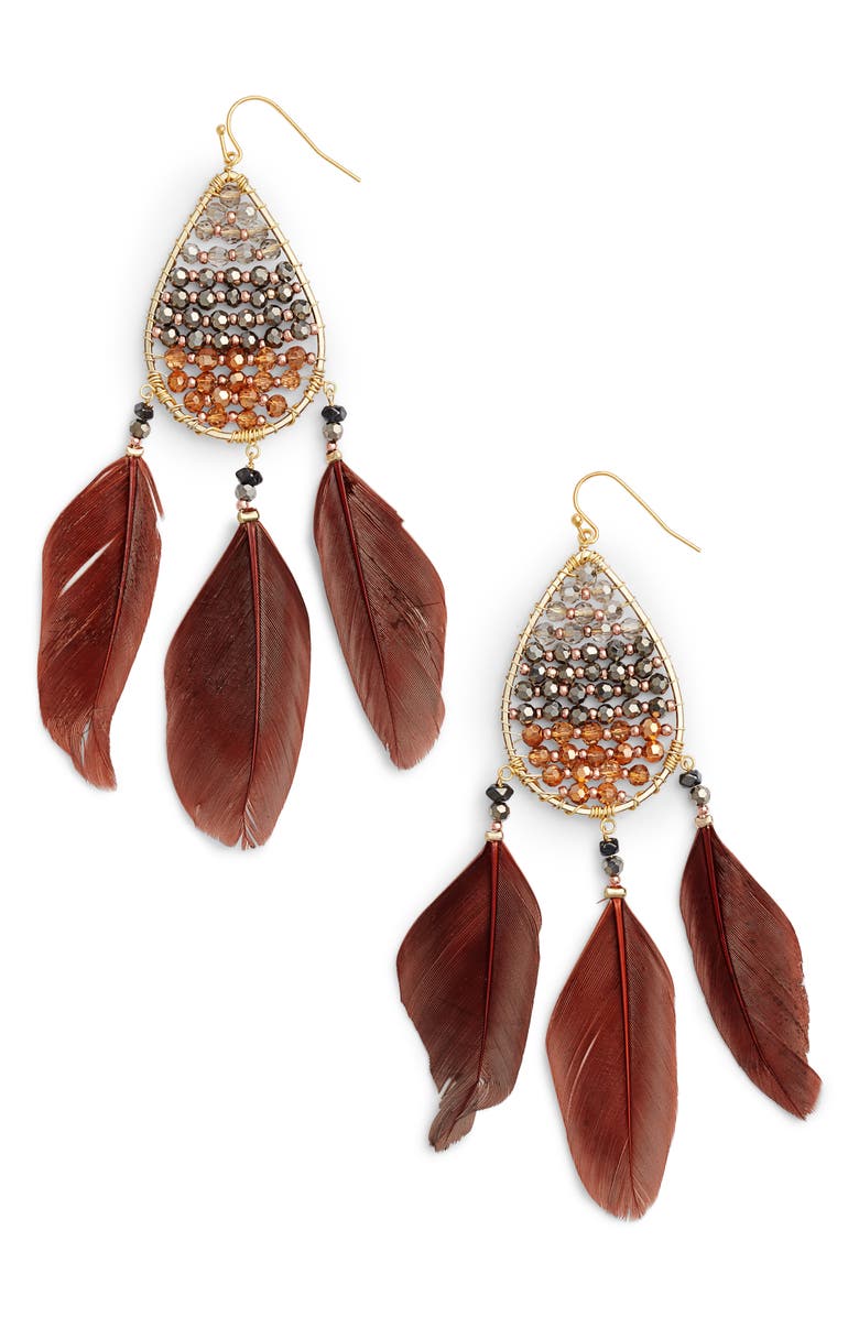 Nakamol Chicago Nakamol Design Teardrop Feather Earrings, Main, color, 