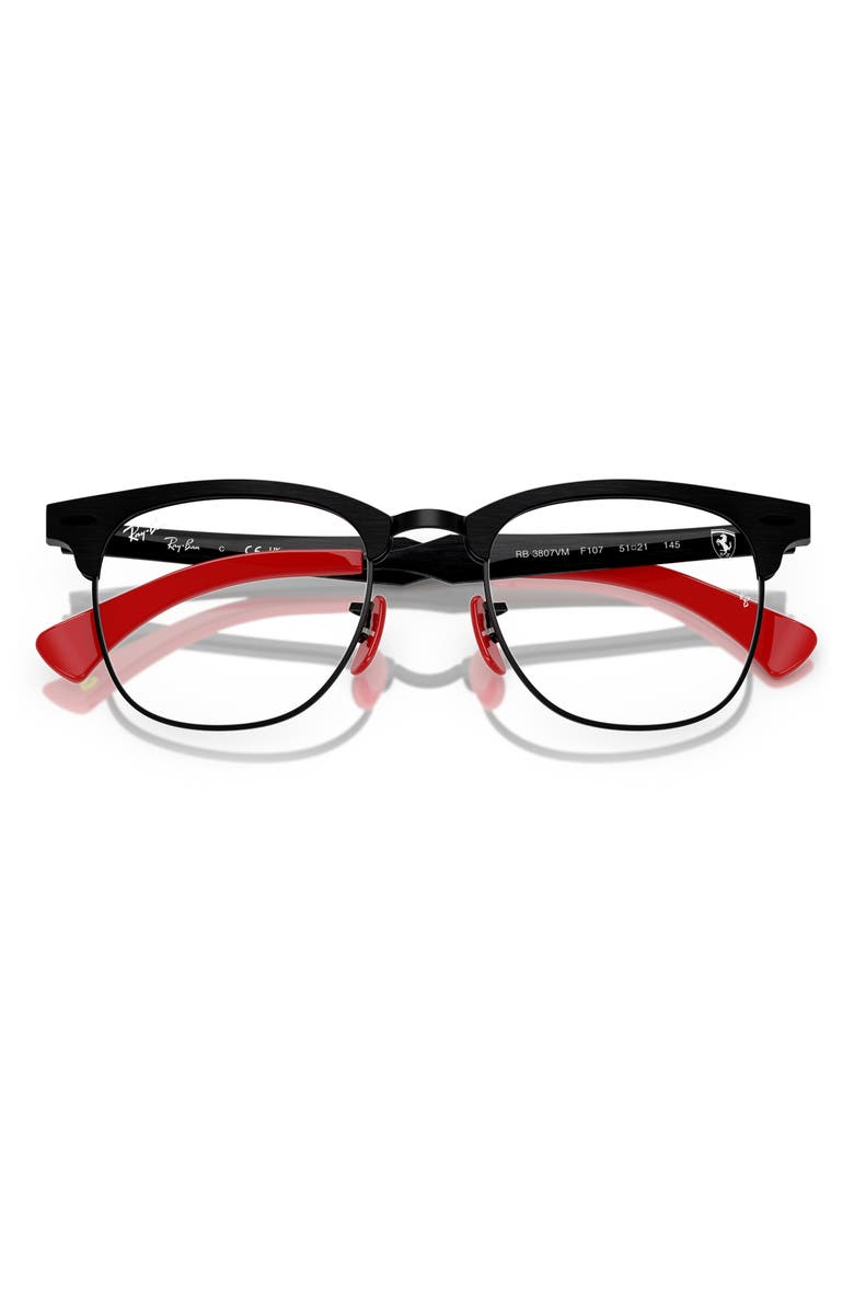 Ray-Ban x Scuderia Ferrari 51mm Square Optical Glasses, Alternate, color, Shiny Black/ Red