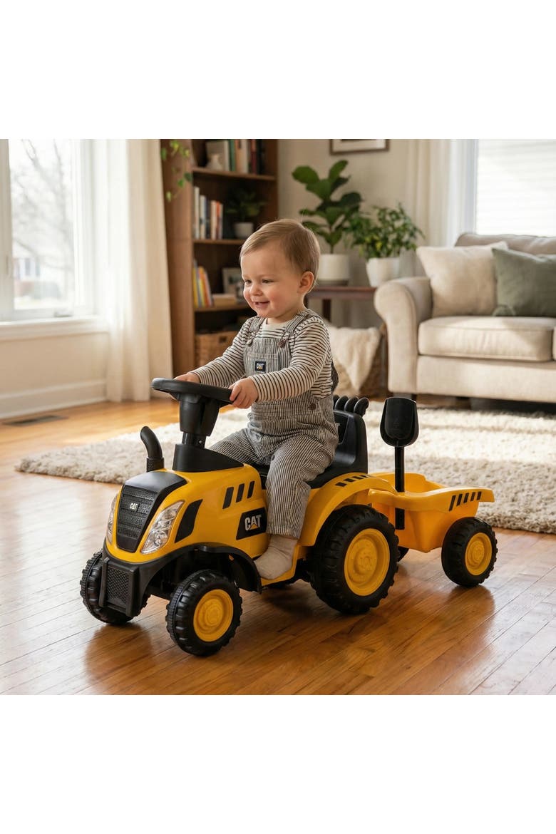 CAT Holland T7 Tractor Foot-to-Floor Ride-On with Detachable Trailer & 2 Tools, Toddlers 1-3, Horn & Light, Yellow, Alternate, color, YELLOW