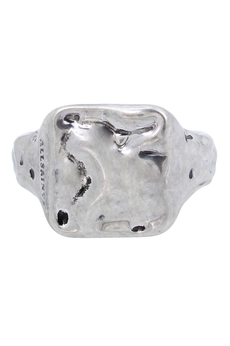 Men's Textured Square Signet Ring, Main, color, WARM SILVER