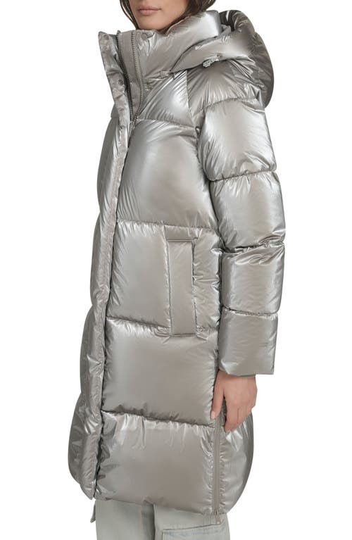Levi's Water Resistant Mid Length Hooded Puffer Jacket In Silver
