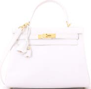 Pre-Owned Hermes Kelly Handbag White Evercolor with Gold Hardware 28