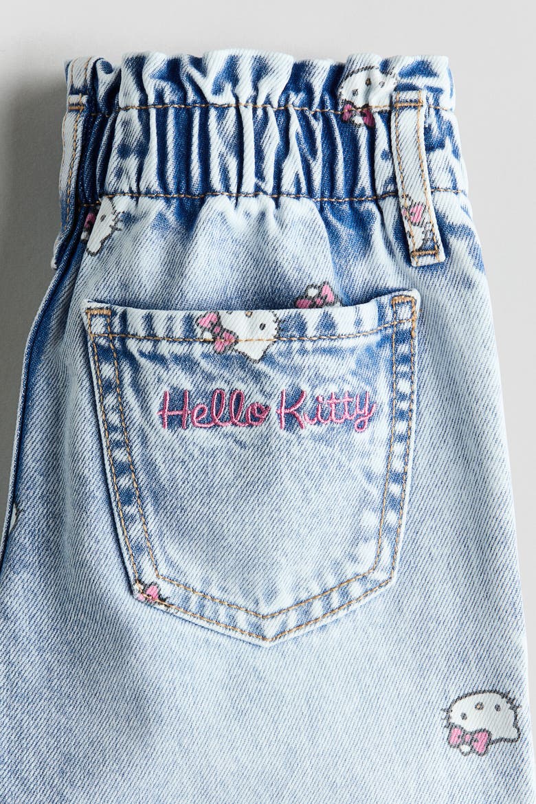 Motif-detail Wide Leg Jeans, Alternate, color, Light denim blue/Hello Kitty