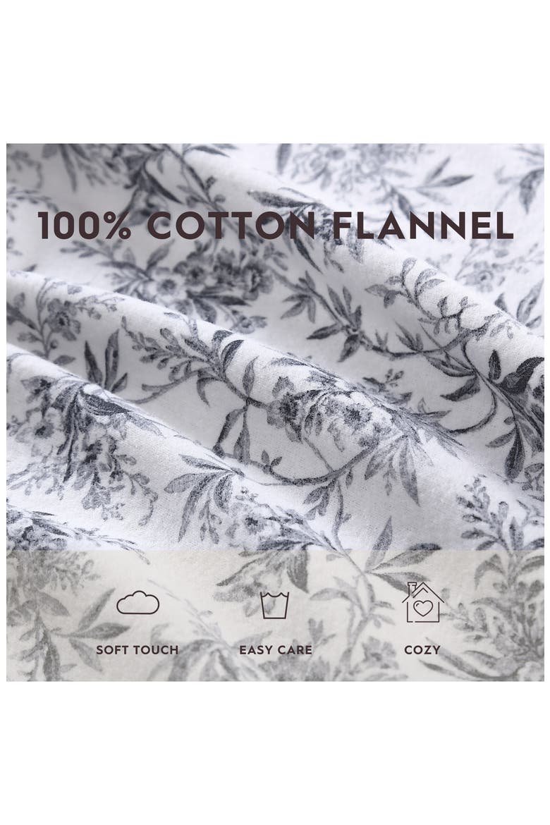 Faye Toile Cotton Flannel Sheet Set, Alternate, color, BLACK