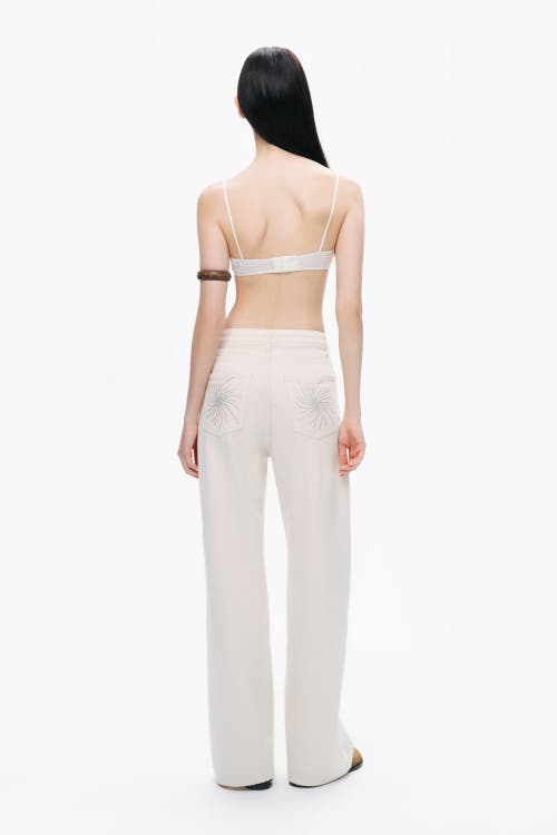 Shop Nocturne Stone Detailed Wide Leg Jeans In Ivory