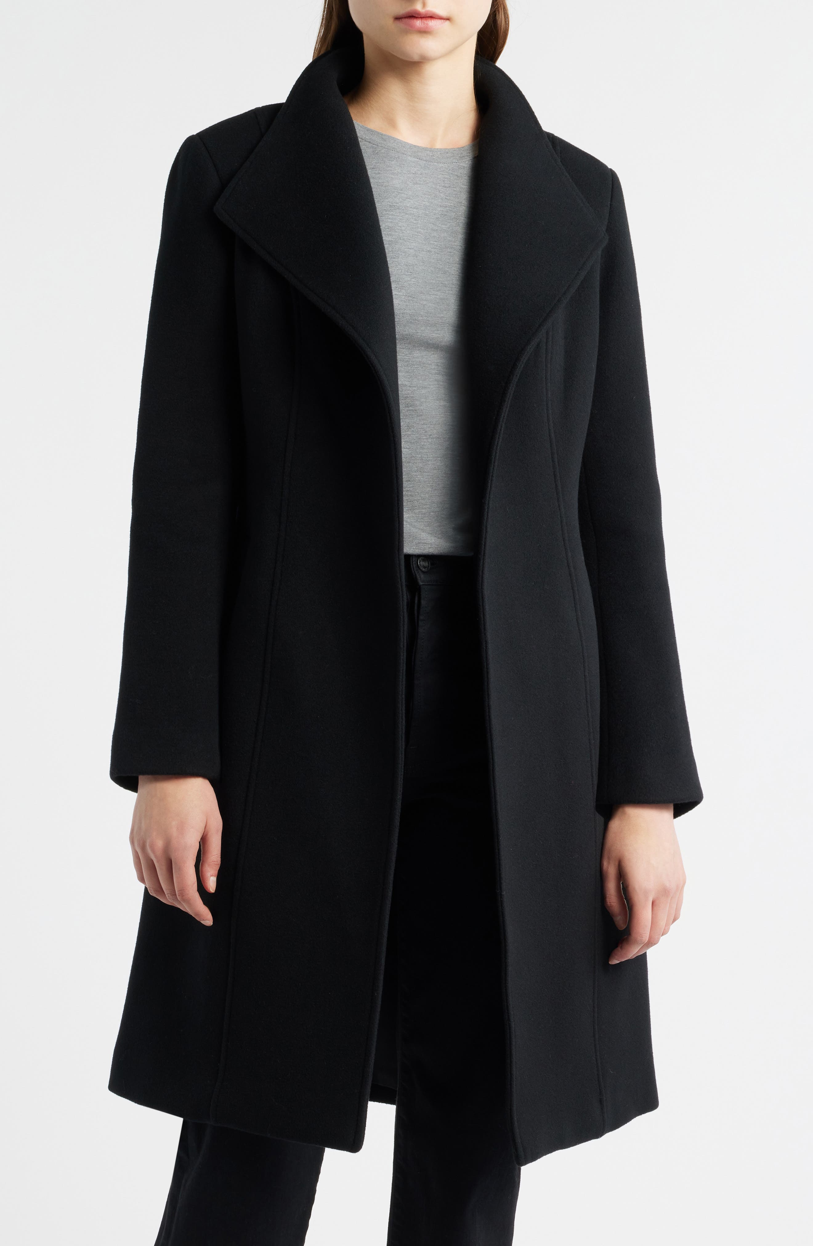 Norita Belted Double Face Wool Coat with Wool Blend Bib - image 2