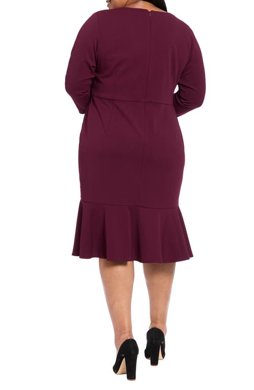 London Times Twist Front Flounce Hem Midi Dress In Burgundy