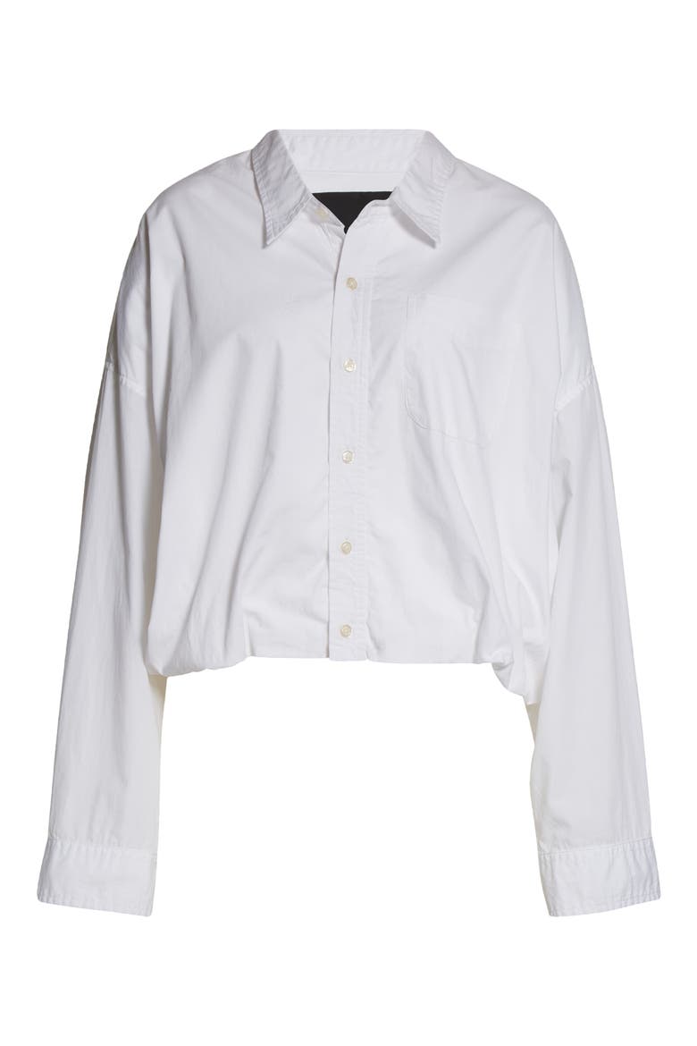 Gathered Hem Crop Cotton Button-Up Shirt, Alternate, color, WHITE