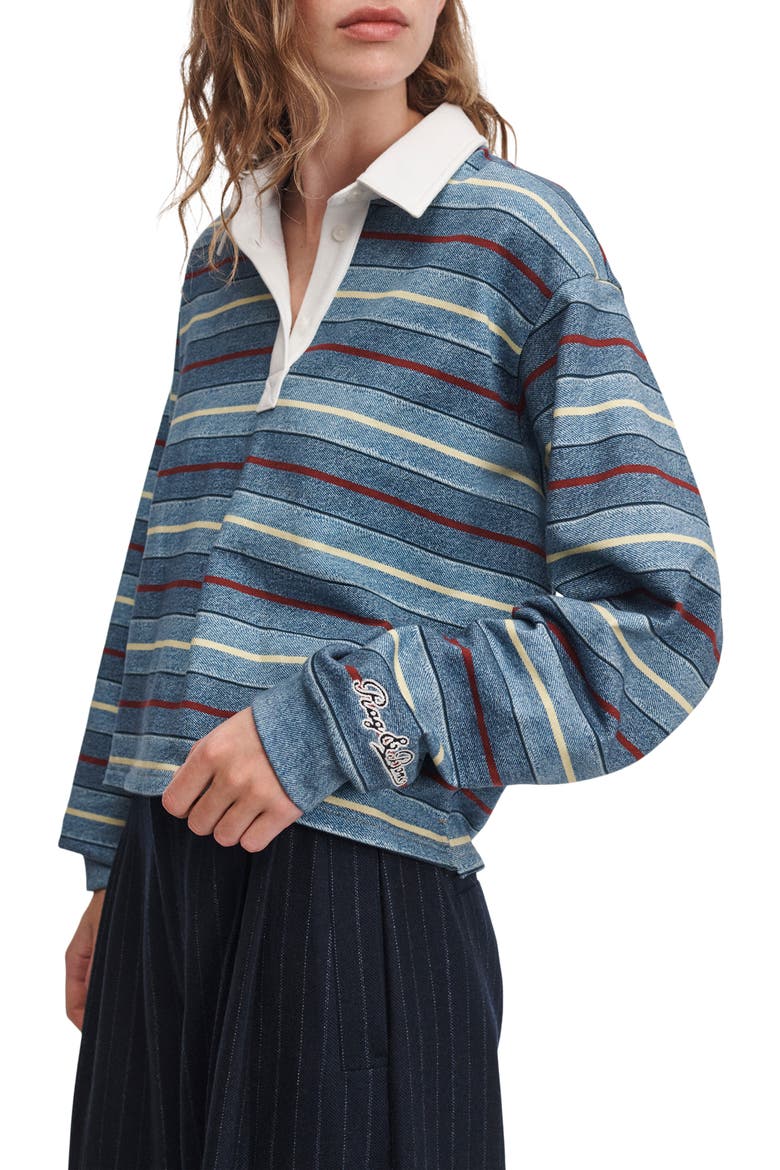 Miramar Cropped Rugby Polo Sweatshirt, Alternate, color, INDIGO STRIPE