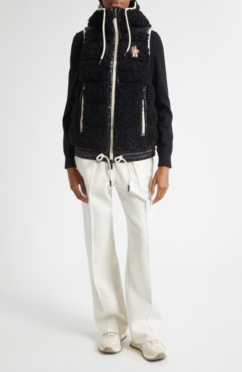 Moncler Grenoble Faux Shearling Hooded Down Vest, Alternate, color, Black