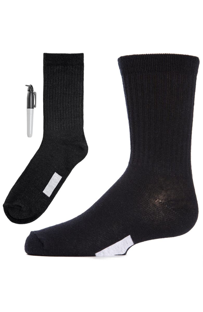 MeMoi Write On Camp Kids Crew Sock 3-Pack, Main, color, Black