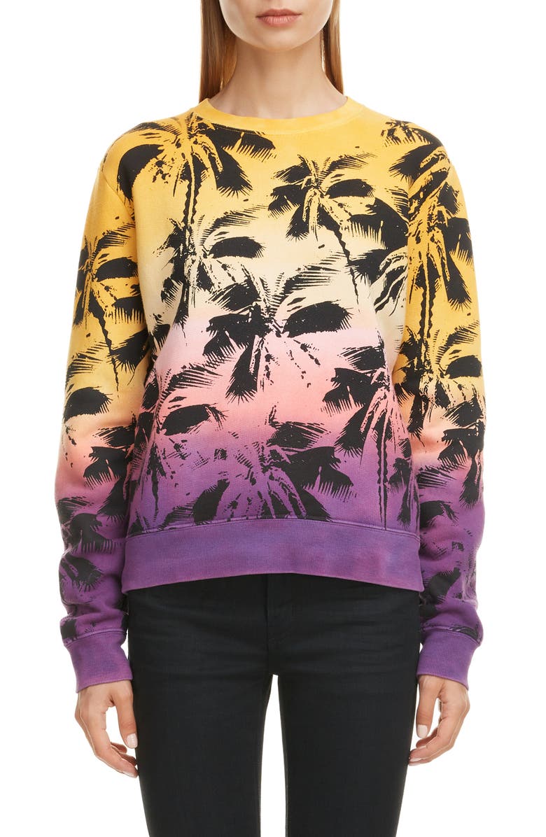 Saint Laurent Degradé Palm Print Sweatshirt, Main, color, 