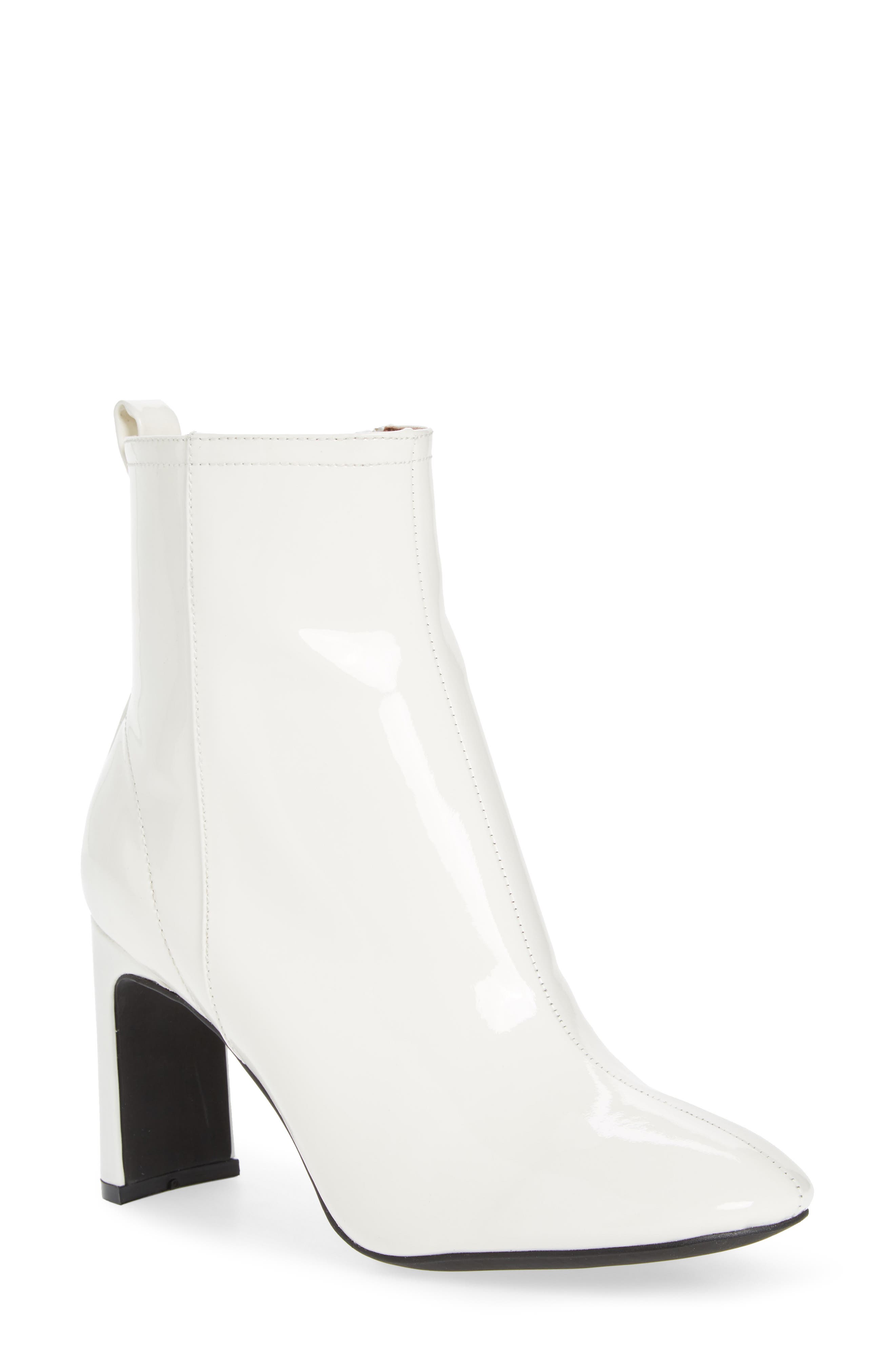 Chapel Curved Heel Bootie, Main, color, WHITE PATENT LEATHER