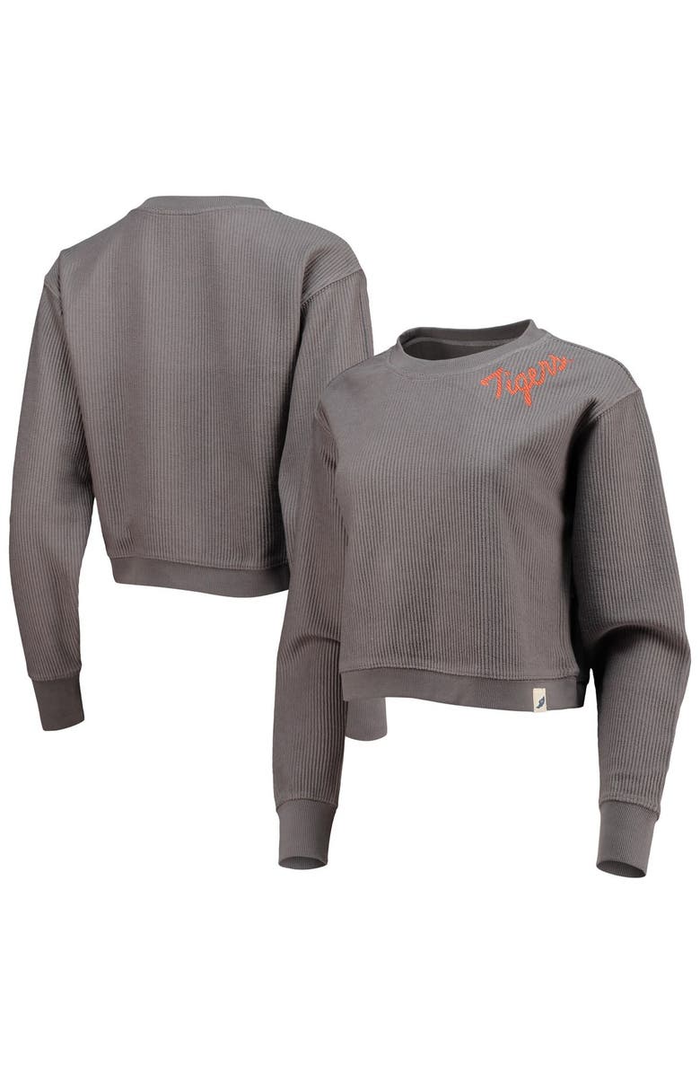 LEAGUE COLLEGIATE WEAR Women's League Collegiate Wear Charcoal Clemson Tigers Corded Timber Cropped Pullover Sweatshirt, Main, color, Charcoal