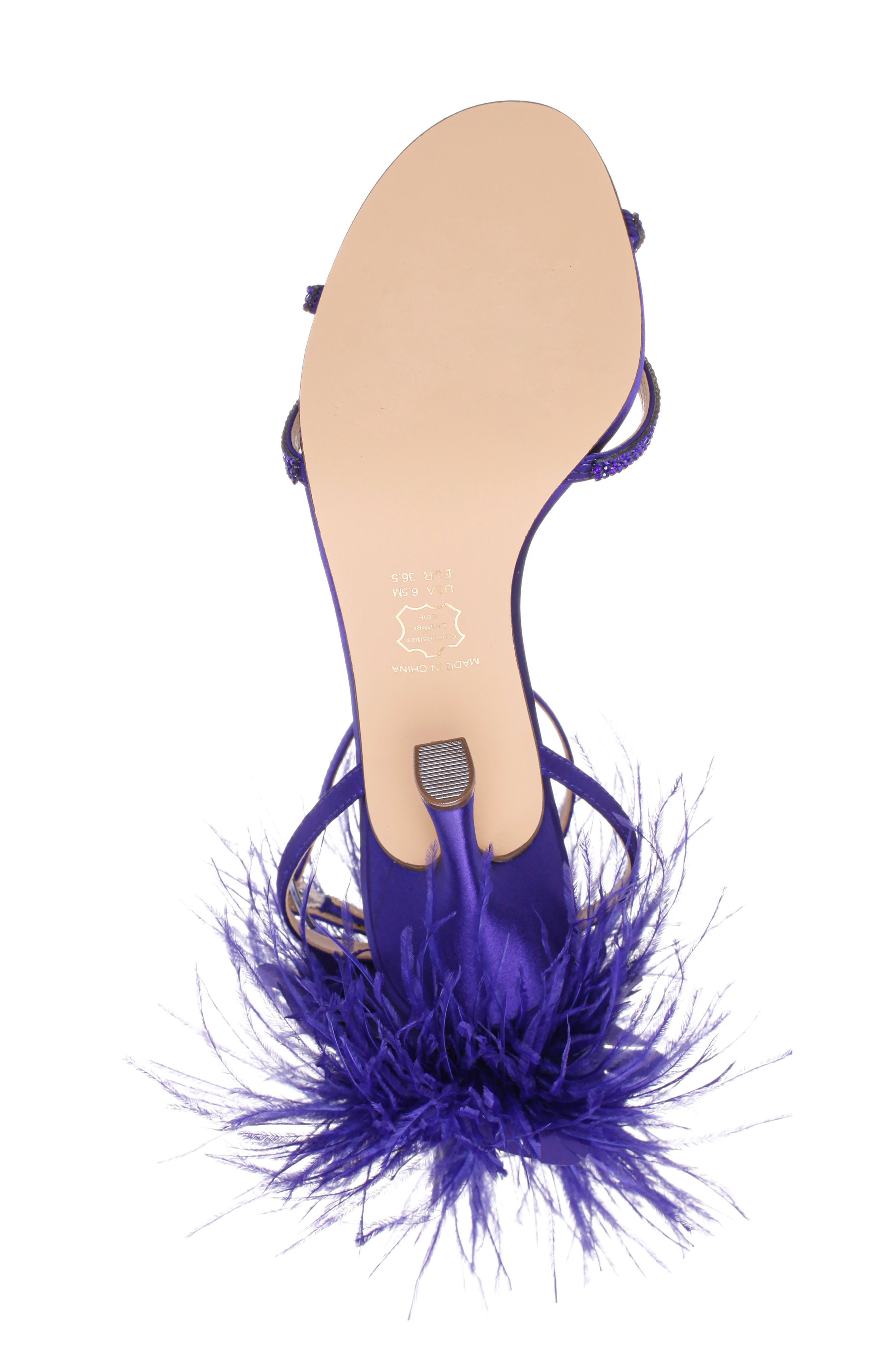 Nina Demi Faux Feather Ankle Strap Sandal, Alternate, color, Plum