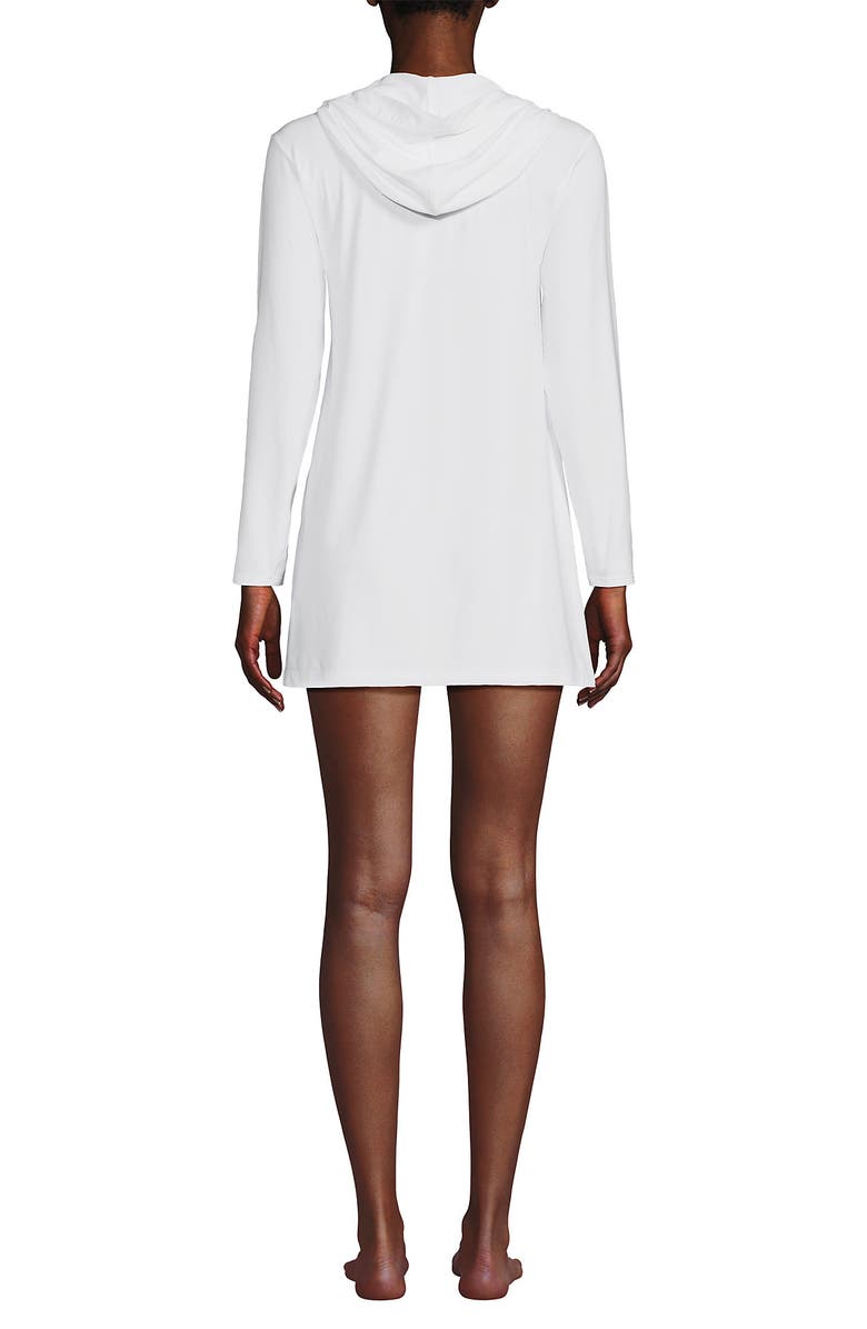 Lands' End Cotton Jersey Long Sleeve Hooded Swim Cover-up Dress, Alternate, color, White