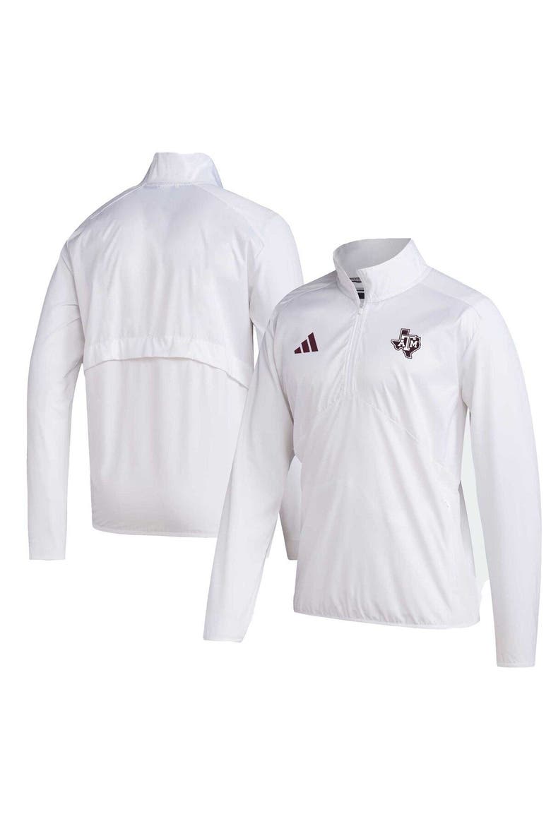 Men's adidas White Texas A&M Aggies Sideline AEROREADY Raglan Sleeve Quarter-Zip Jacket, Main, color, White