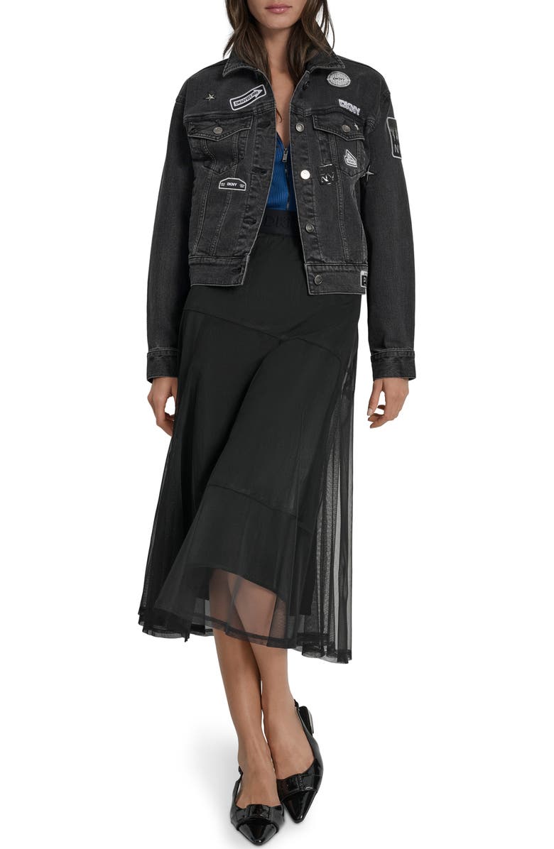 DKNY Logo Patch Denim Trucker Jacket, Alternate, color, Bowery Wash