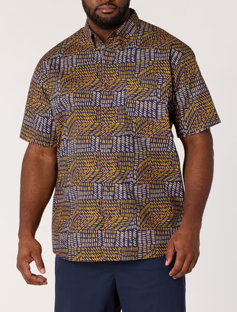 Big & Tall Easy-Care Geometric Print Sport Shirt V3