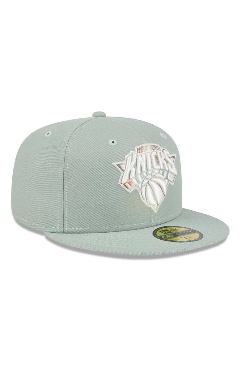 New Era Men's New Era Green New York Knicks Springtime Camo 59FIFTY Fitted Hat, Alternate, color,