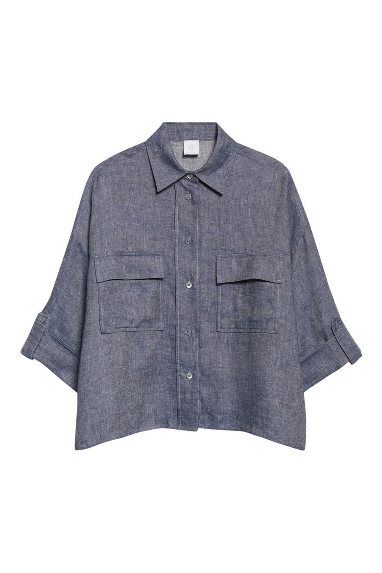 Linen Blend Button-Up Shirt, Alternate, color, 11 BLUE