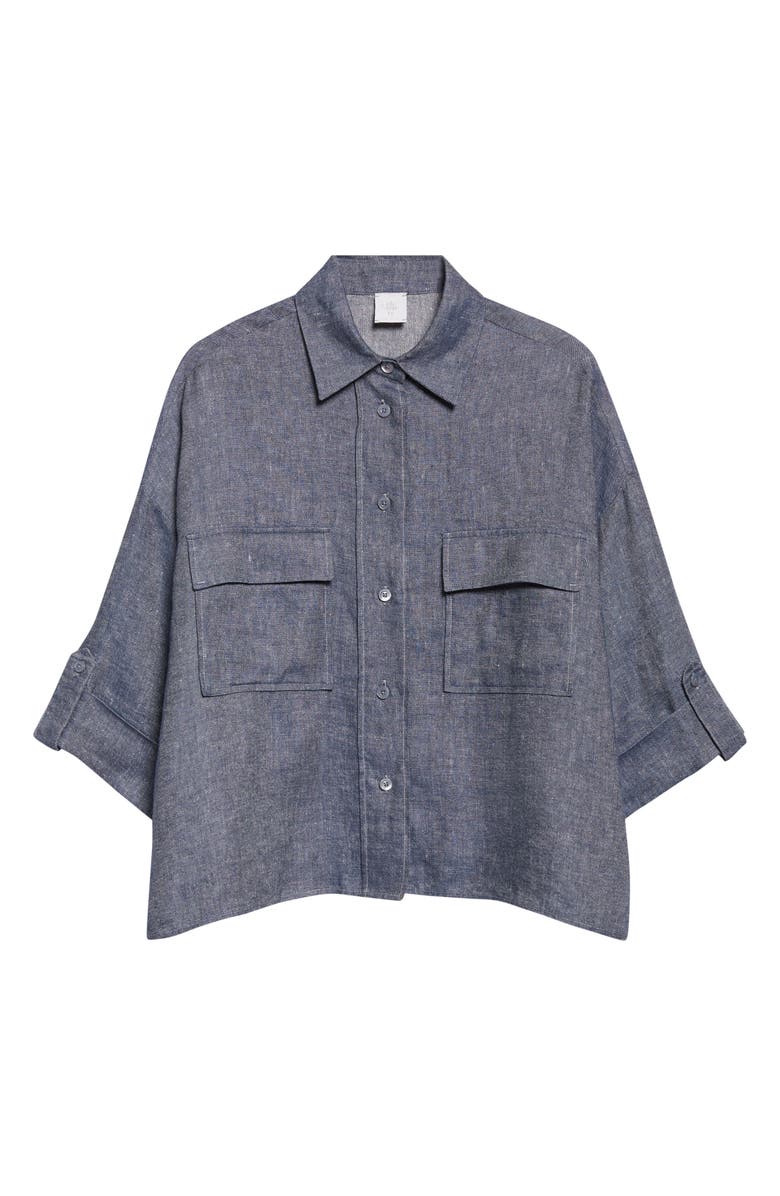 Eleventy Linen Blend Button-Up Shirt, Alternate, color, 11 Blue