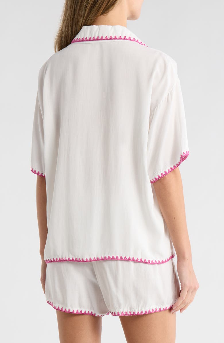 Betsey Johnson Blanket Stitch Embroidered Cabana Button-Up Shirt & Shorts Cover-Up Set, Alternate, color, Sand