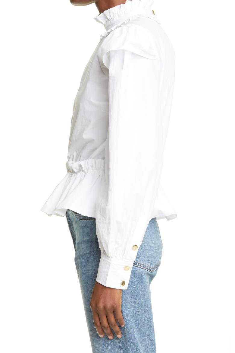 Ruffle Long Sleeve Organic Cotton Blouse, Alternate, color, BRIGHT WHITE