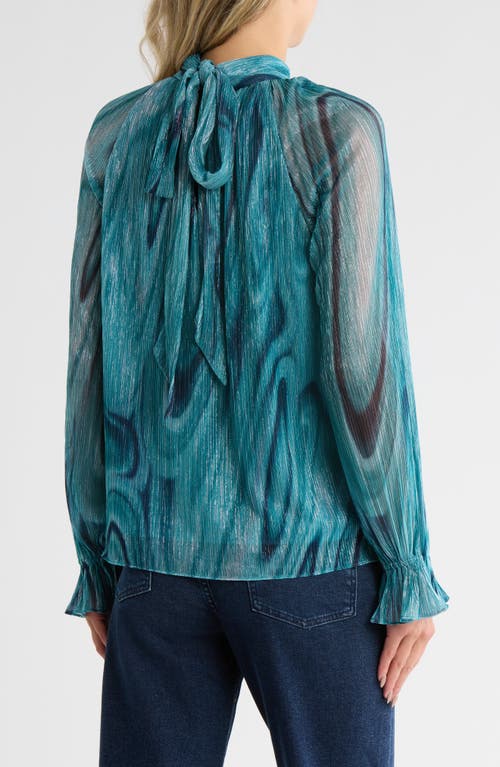 Ramy Brook Anneli Metallic Thread Mock Neck Long Sleeve Top In Blue