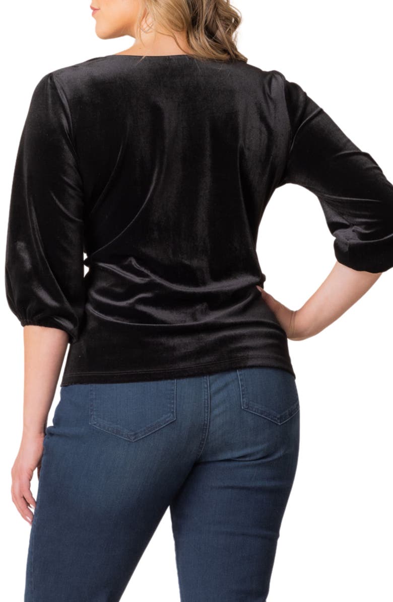 Kiyonna Odette Velvet Faux Wrap Top, Alternate, color, Onyx