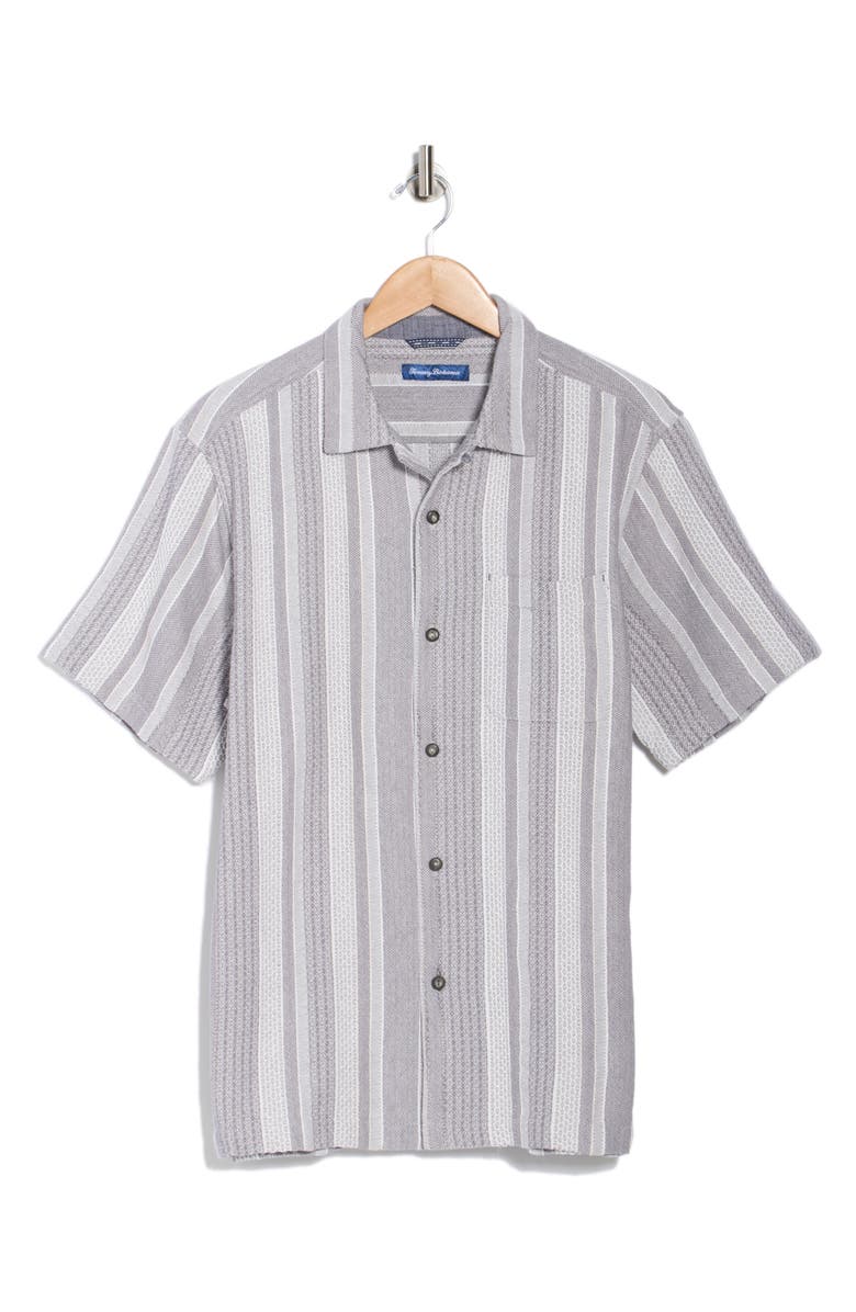 Tommy Bahama Milano Textured Stripe Cotton Camp Shirt, Alternate, color, Night Cap