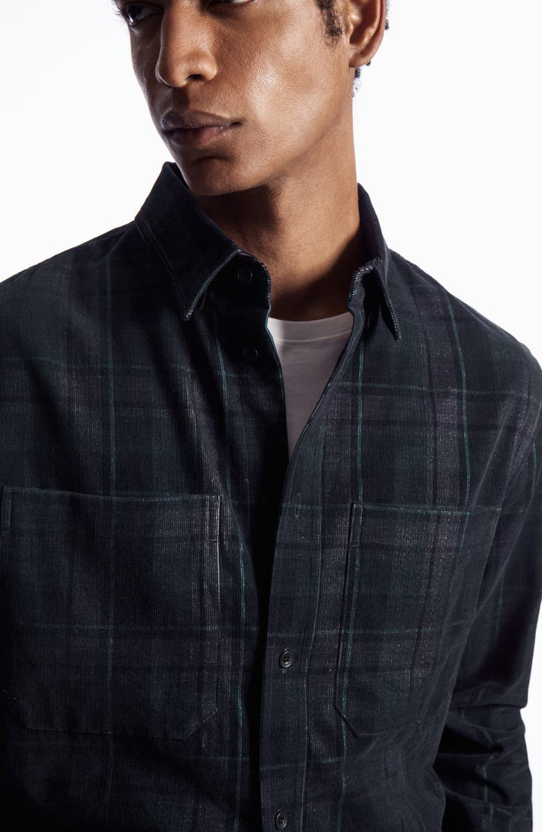 COS Plaid Relaxed Fit Corduroy Button-Up Shirt, Alternate, color, Blue Dark Yarn Dye