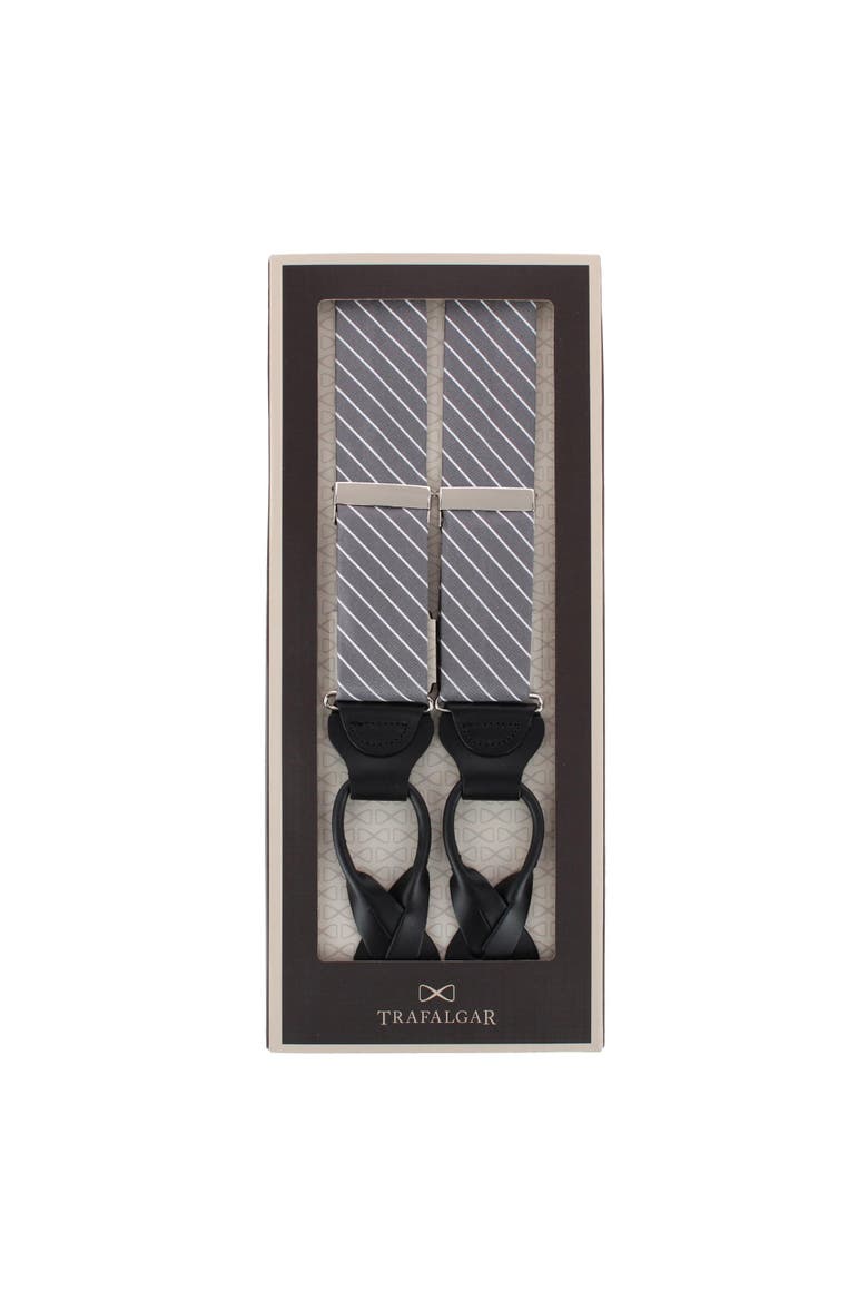 Declan Diagonal Stripe Silk Business Button End Suspenders, Alternate, color, Grey with White Stripe