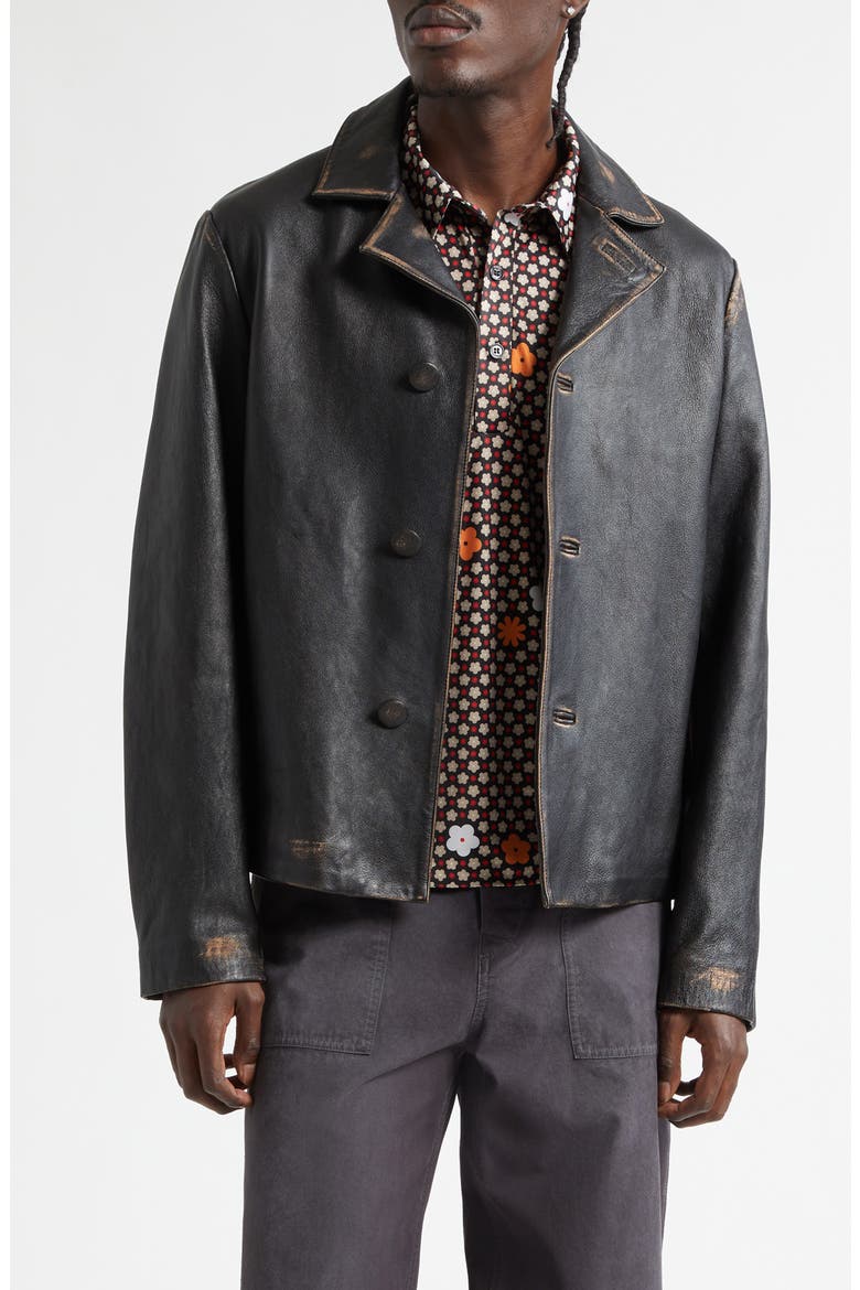 Sheepskin Leather Jacket, Main, color, BLACK
