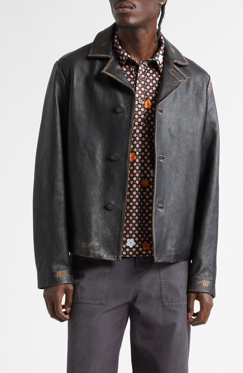 MM6 Maison Margiela Sheepskin Leather Jacket, Main, color, Black