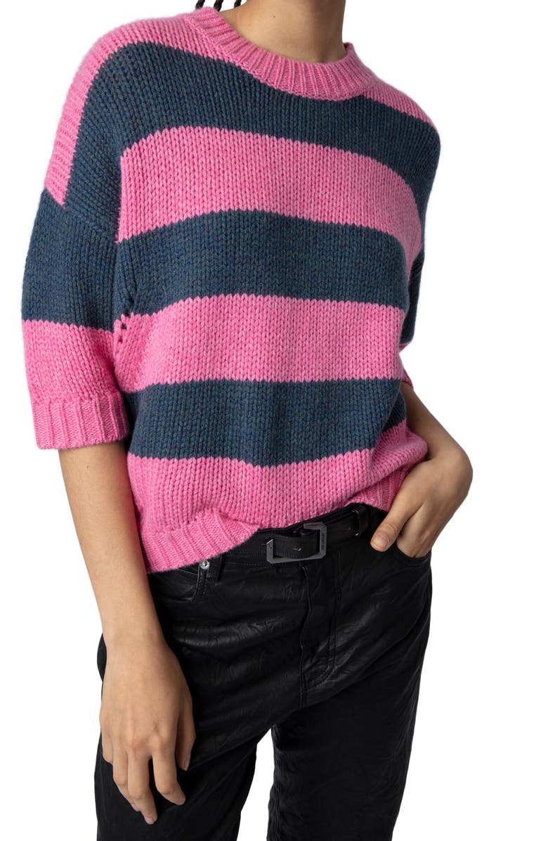 Zadig & Voltaire Bully Stripe Cashmere Crewneck Sweater, Alternate, color,