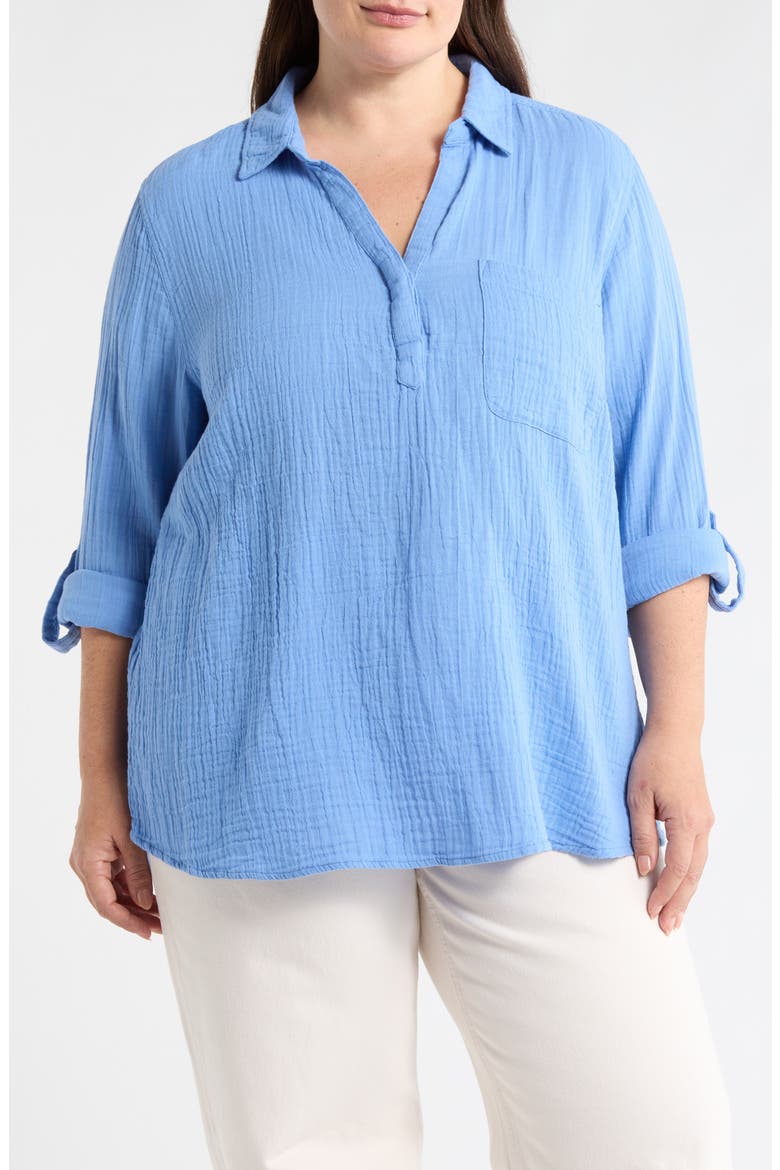 Lenora Cotton Gauze Popover Top, Main, color, BLUEJAY