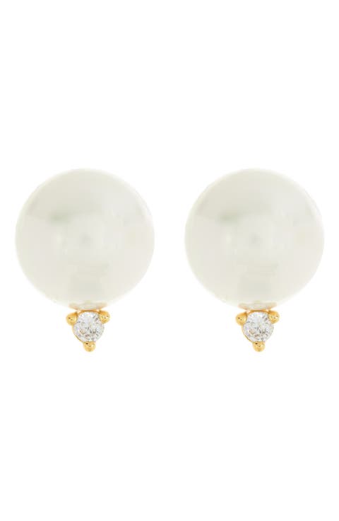 Imitation Pearl & Cubic Zirconia Stud Earrings
