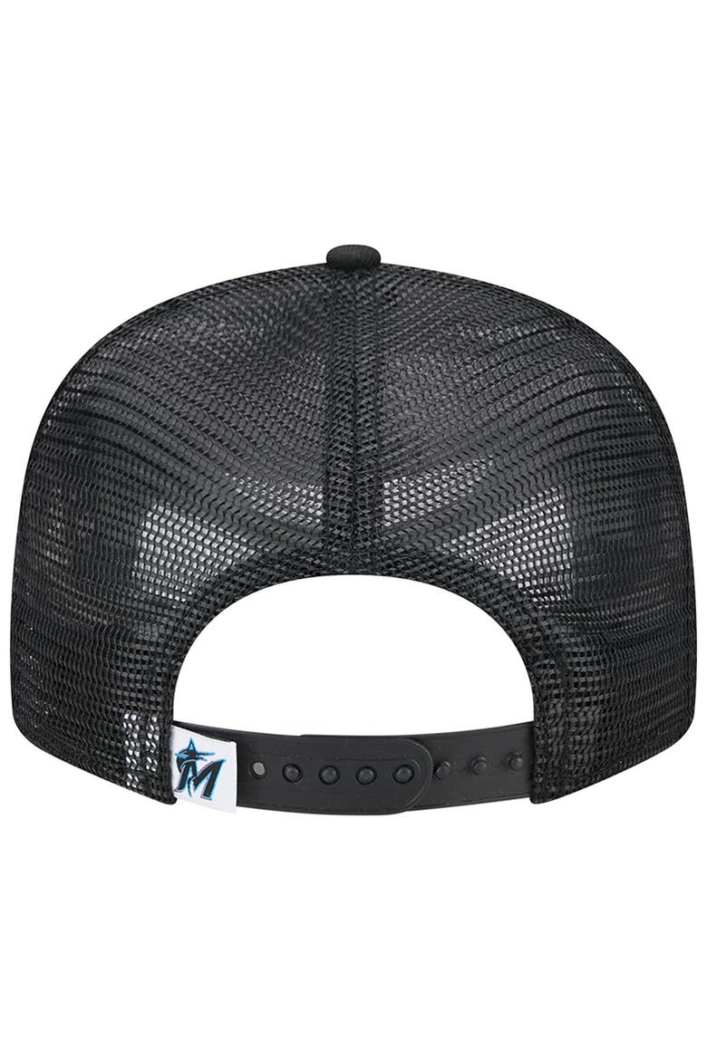 Men's New Era Black Miami Marlins Team Color Trucker 9FIFTY Snapback Hat, Alternate, color, Black