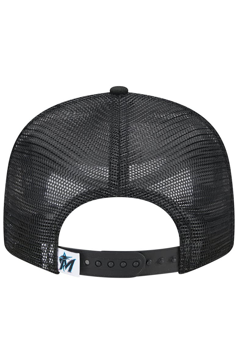 New Era Men's New Era Black Miami Marlins Team Color Trucker 9FIFTY Snapback Hat, Alternate, color, Black