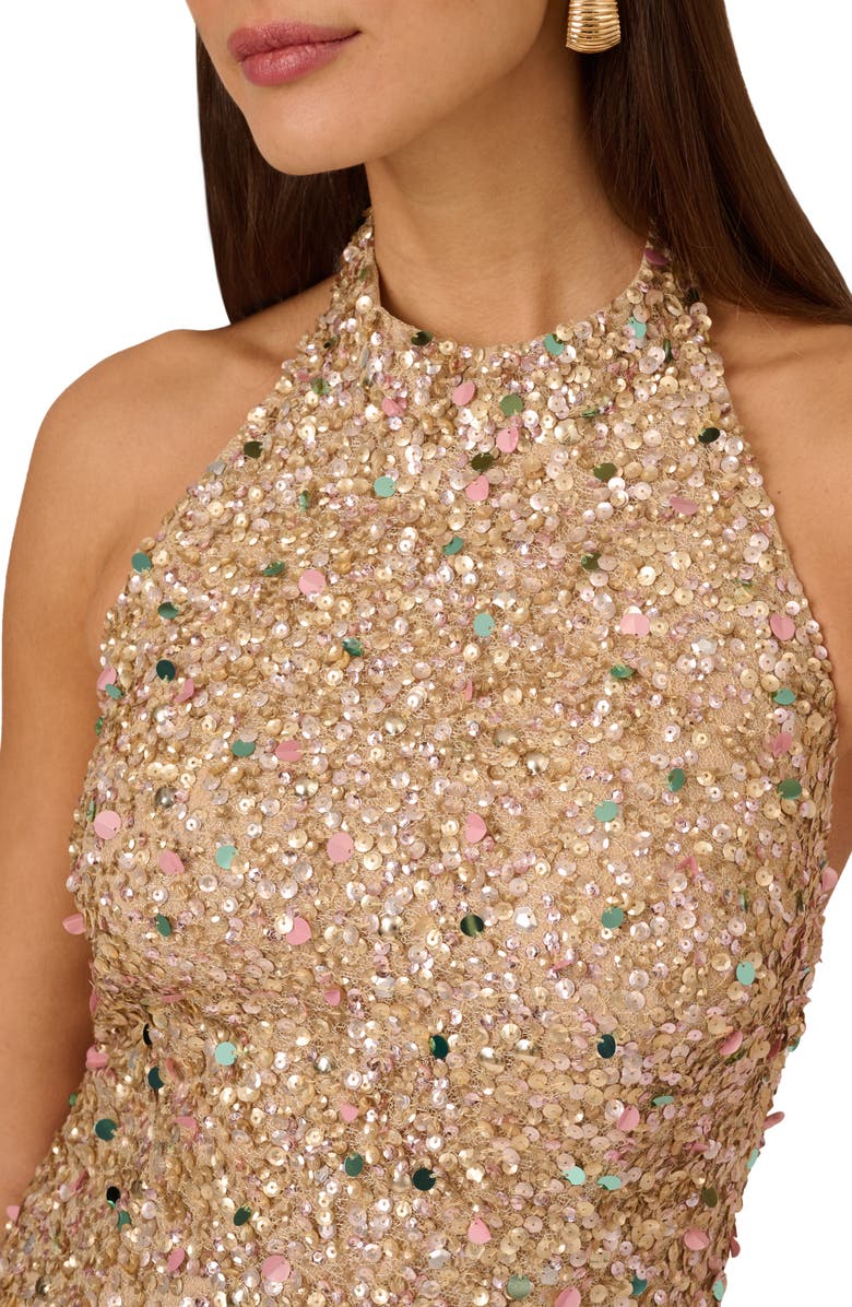 Adrianna Papell Beaded Halter Neck Cocktail Minidress, Alternate, color, Blush Multi