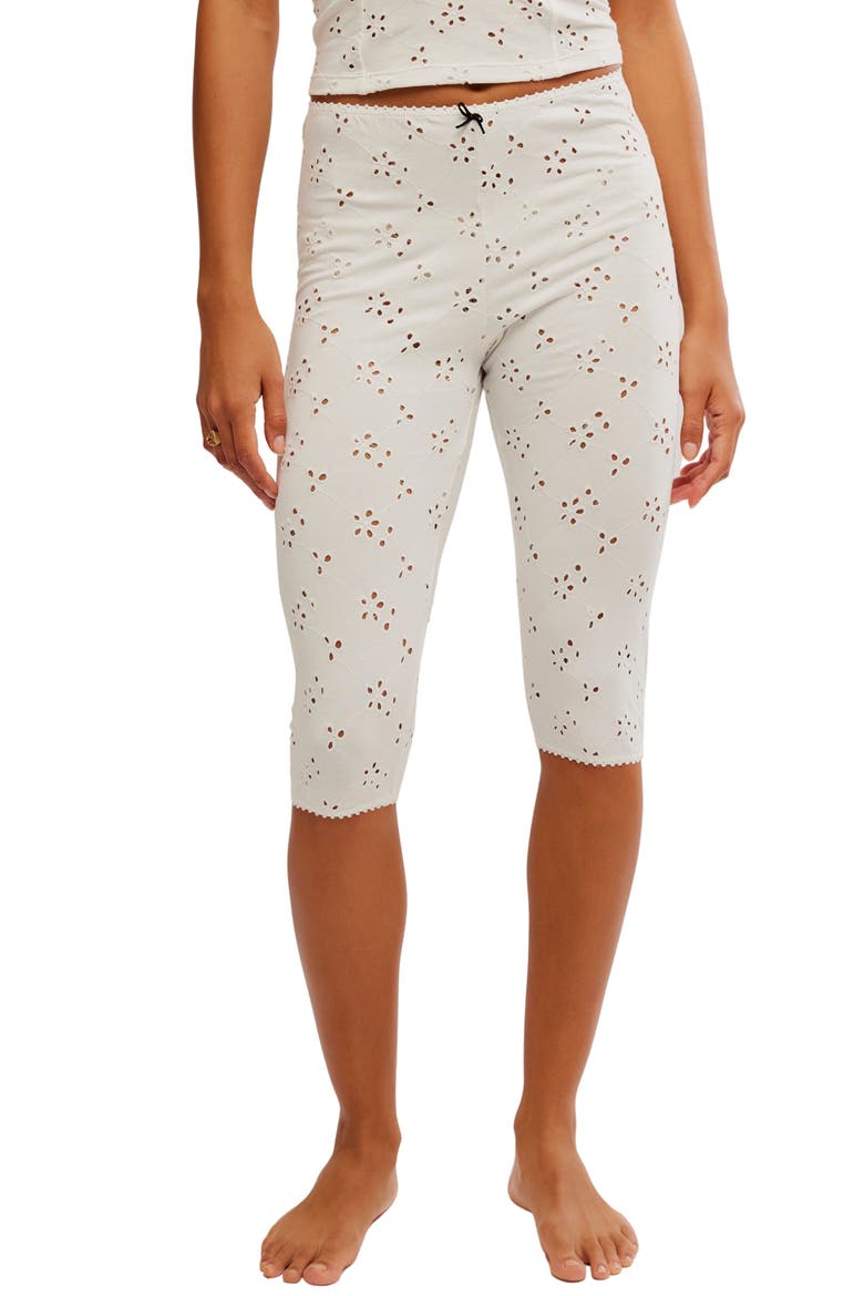 Full Bloom Eyelet Pajama Capri Pants, Main, color, IVORY