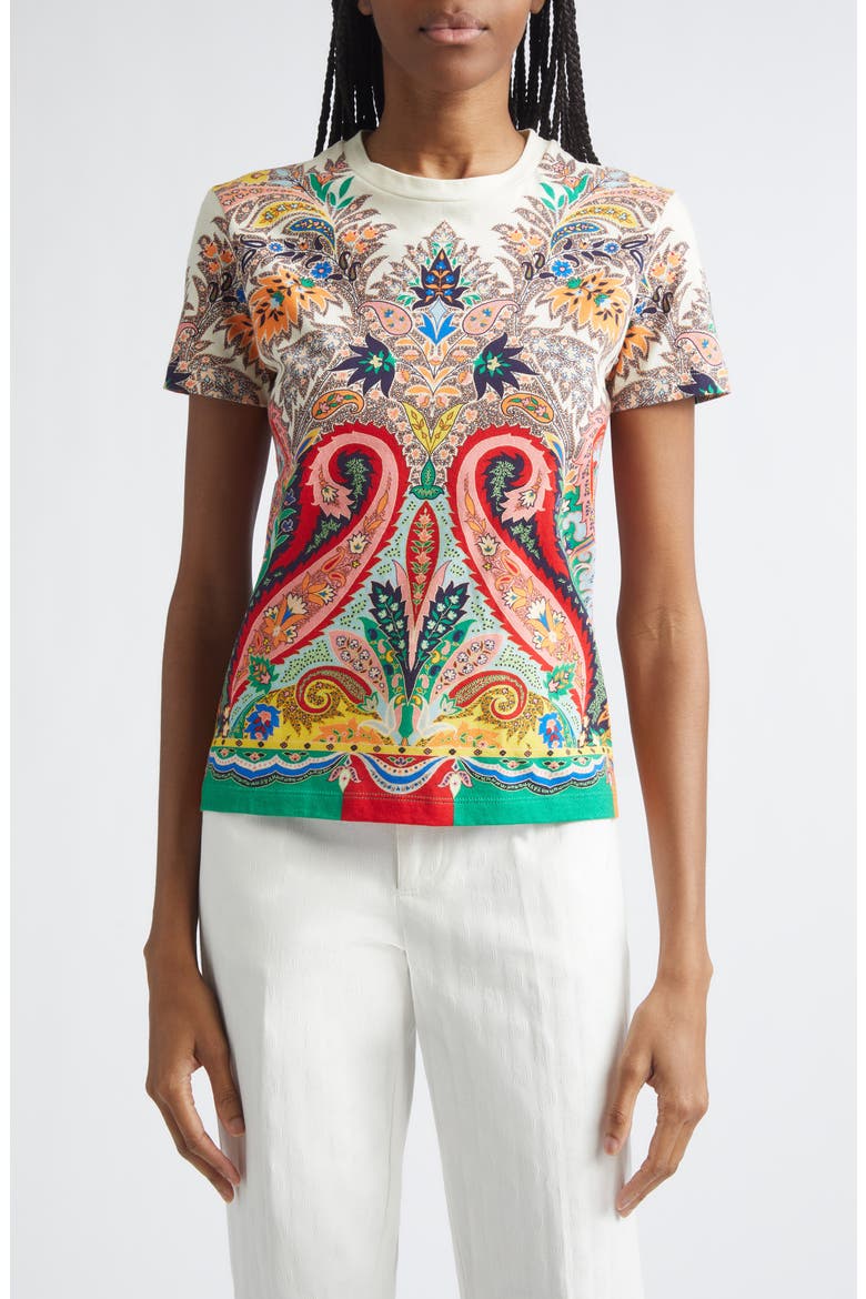 Paisley Print T-Shirt, Main, color, PRINT ON WHITE BASE