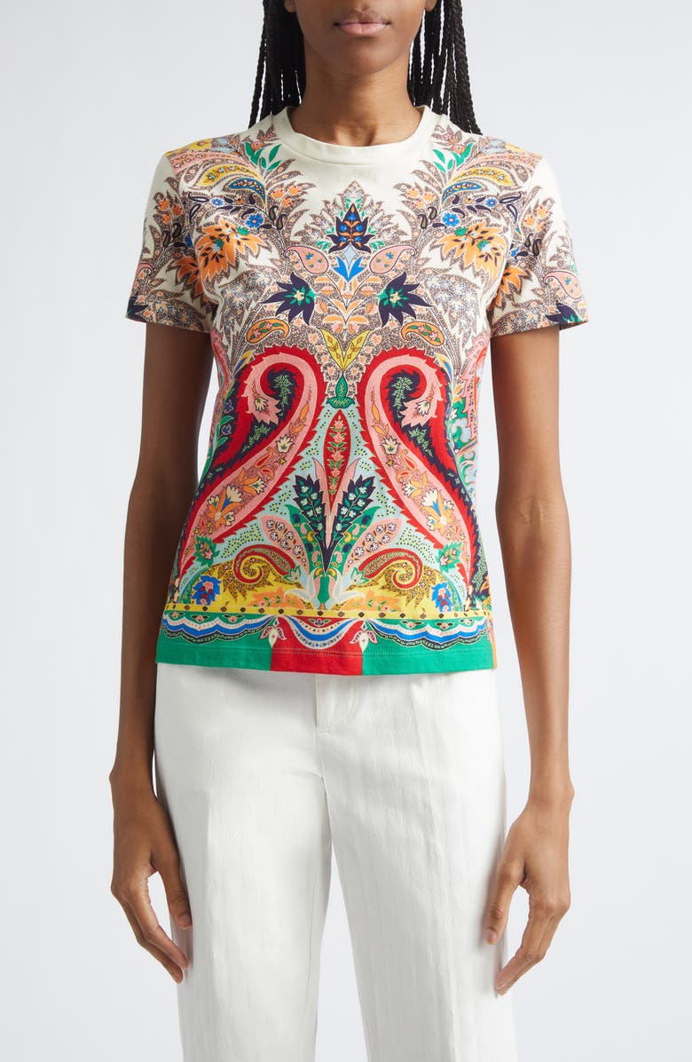 Etro Paisley Print T-Shirt, Main, color, Print On White Base