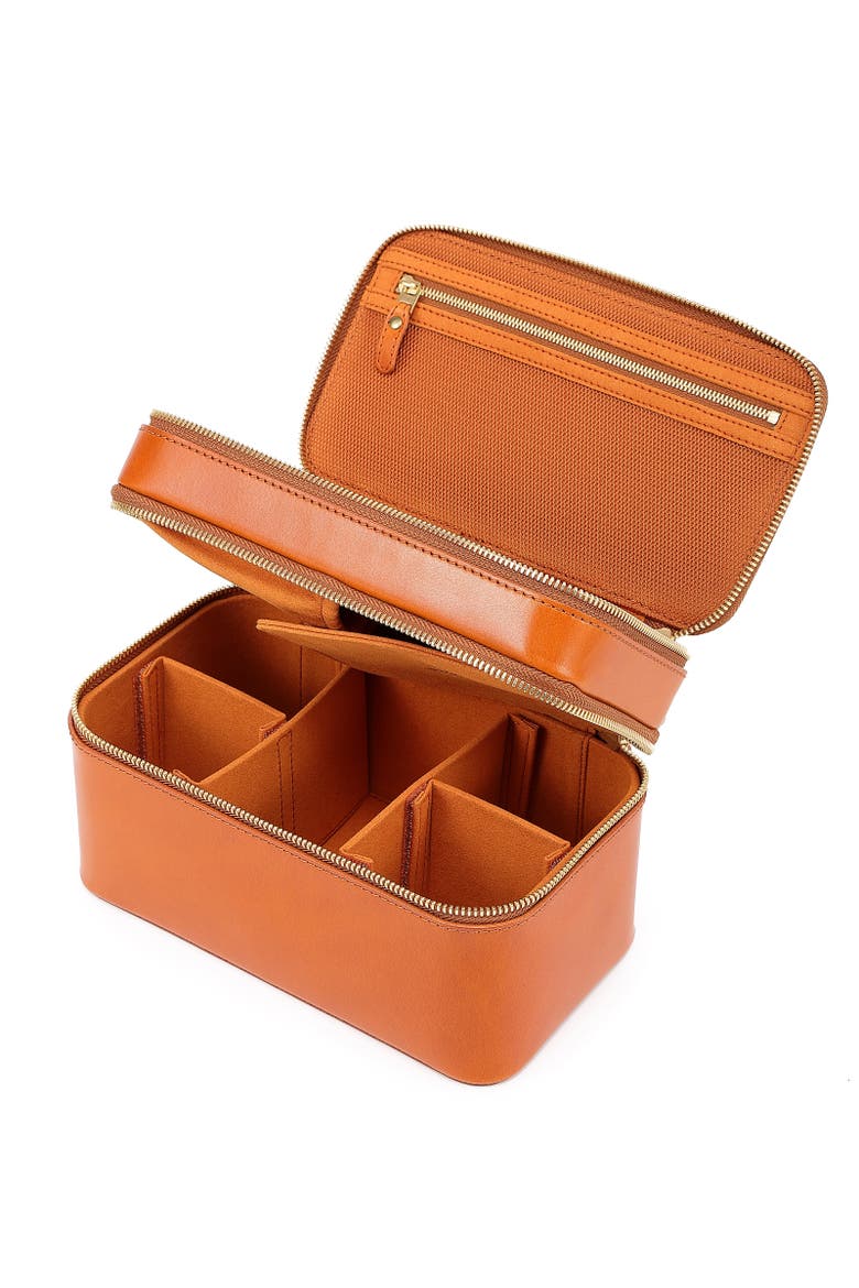 Ixia Genuine Leather Vanity Mini Trunk, Alternate, color, Caramel