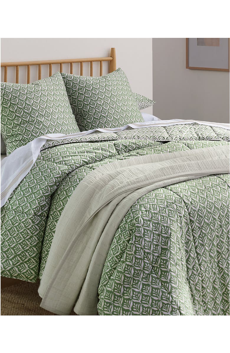 Lands' End 400 Thread Count Premium Supima Cotton No Iron Sateen Duvet Bed Cover, Alternate, color, Stone Green Wood Block Floral