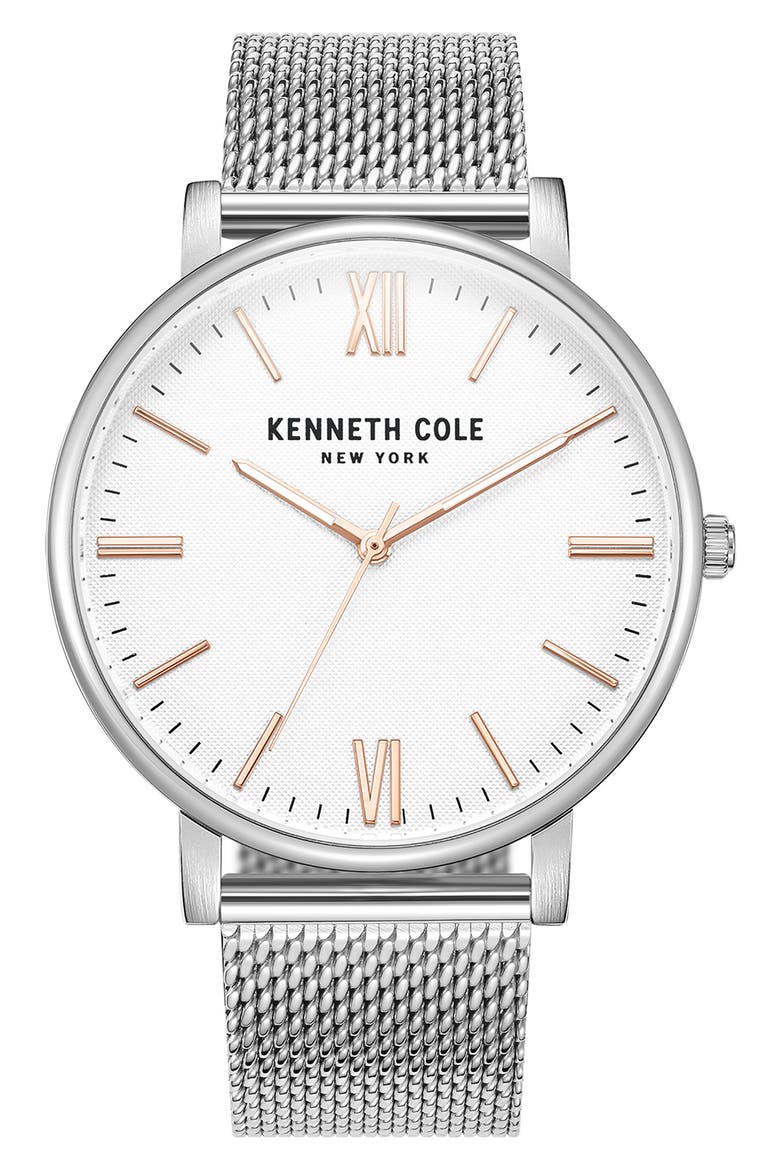 Three Hand Quartz Mesh Strap Watch, 42mm, Main, color, SILVER