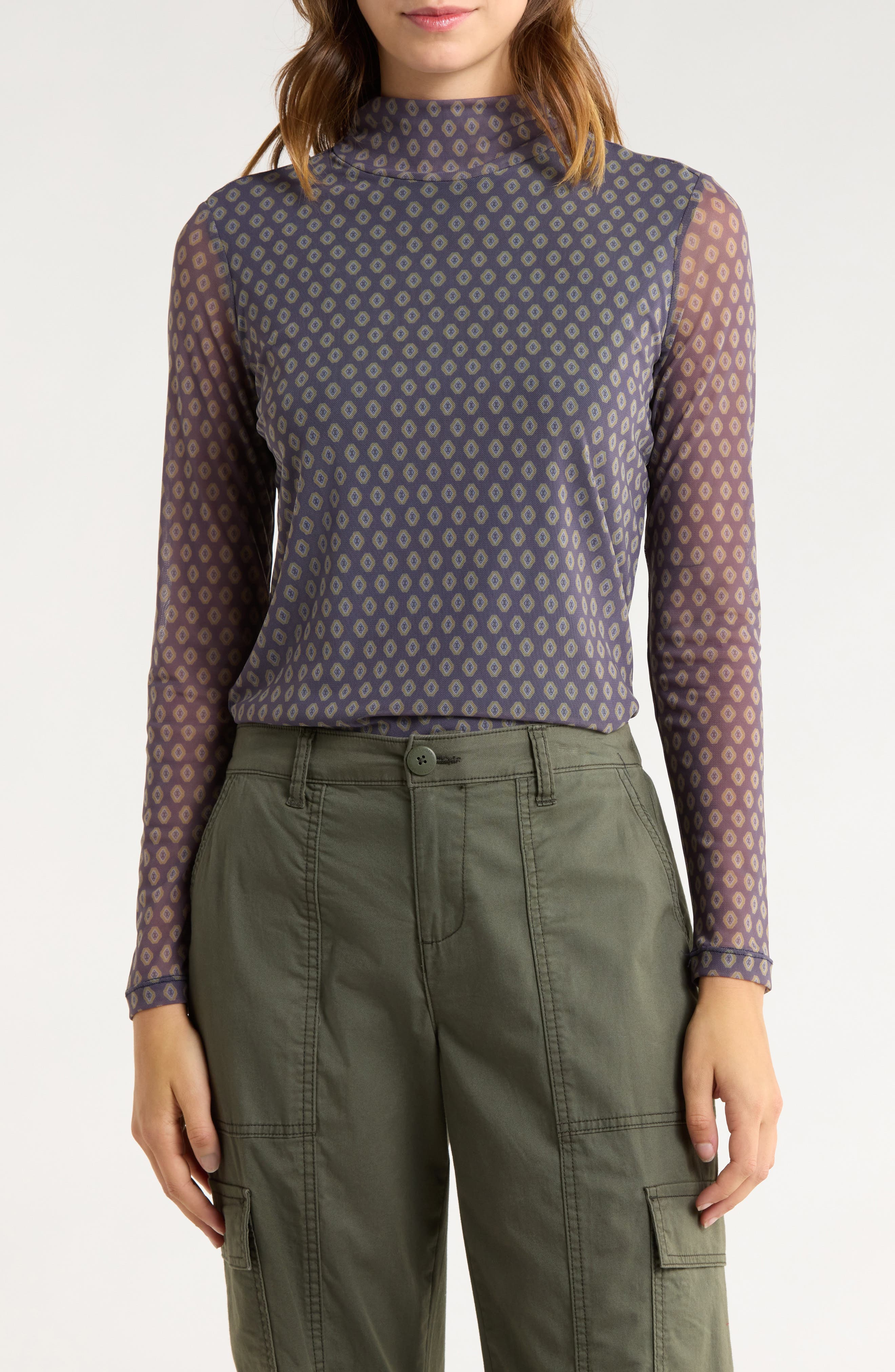 Sanctuary Everyday Mock Neck Long Sleeve Mesh Top