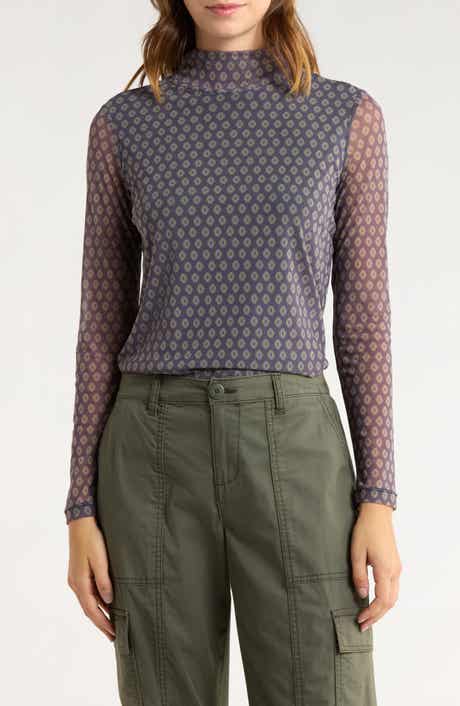 Sanctuary Everyday Mock Neck Long Sleeve Mesh Top